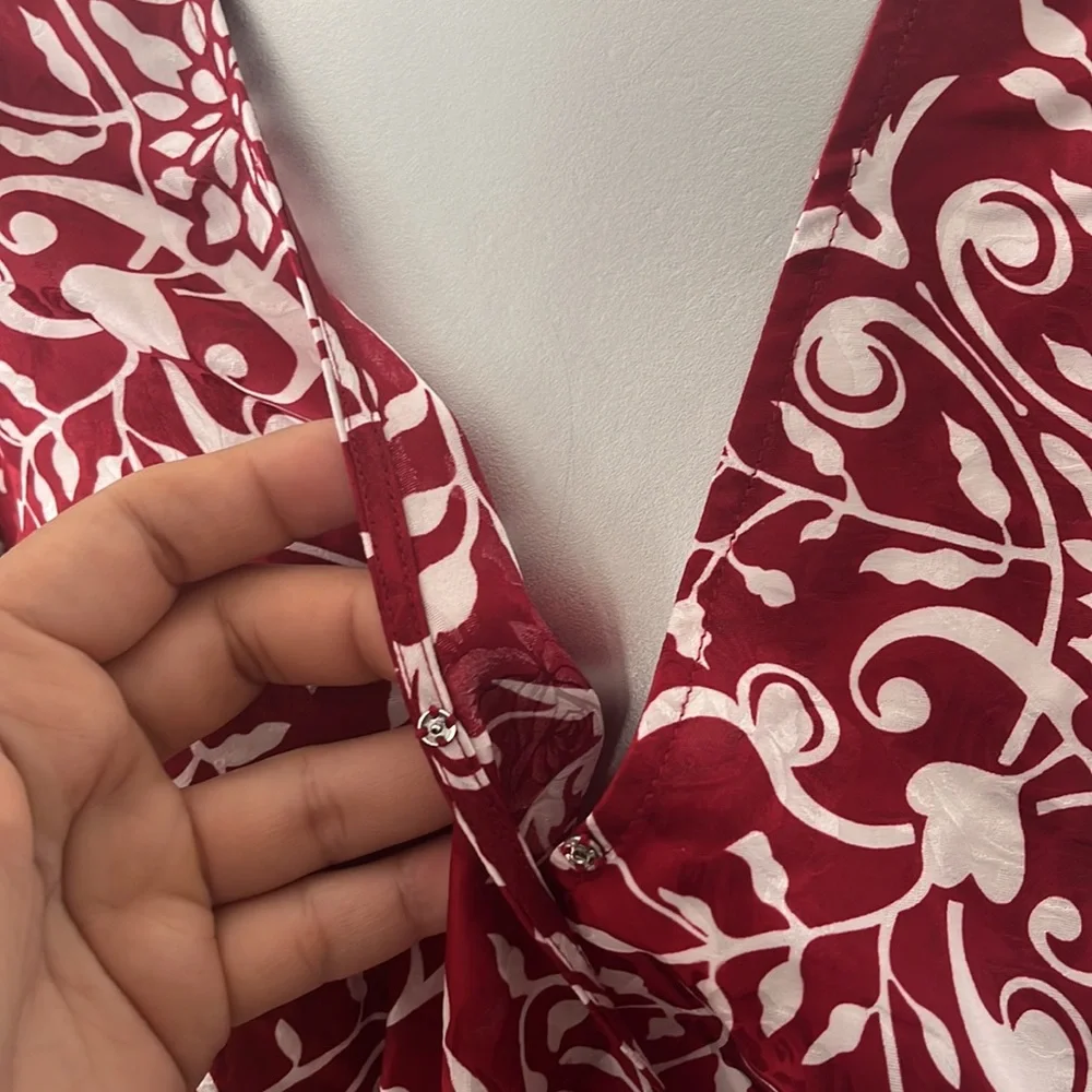 The Kooples Red and White Floral Print Puff-Sleeve Blouse - Picture 5 of 15
